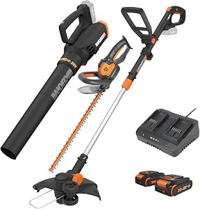 Worx 20V 12" Cordless String Trimmer, 360 CFM Leaf Blower & 22" Hedge Trimme