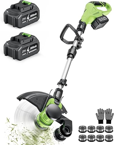 DEGGE Cordless Electric Weed Wacker, 2X 3.0Ah/ 21V/ 12