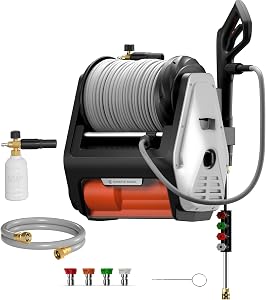 Giraffe Tools Grandfalls Retractable Wall Mounted Pressure Washer Pro, 3700 PSI, 1.6 GPM E