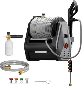 Giraffe Tools Grandfalls Retractable Wall Mount Pressure Washer Plus, Electric Power Washe