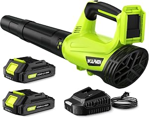 Leaf Blower, Electric Cordless Leaf Blower with 2 Batteries and Charger, 2 Speed Mode, Lig