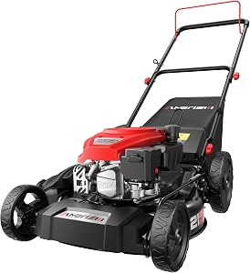 AMERISUN 21-Inch Gas Push Lawn Mower for Large Yard, 144cc 4-Stroke Engine, 6-Position Adj