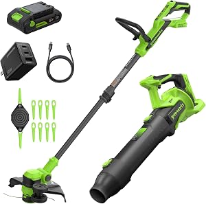 Greenworks 24V 12" Brushless String Trimmer & 515 CFM Brushless Leaf Blower Combo