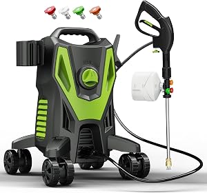 QIOMALA 4800PSI PowerWasher with 4 Quick Connect Nozzles, Foam Cannon for Car, Lane, Patio