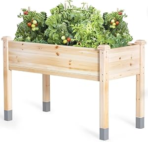 MIXC 331 lb Capacity Wooden Raised Garden Bed with Legs, 48x24x31 in. Elevated Reinforced 
