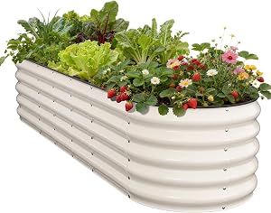 Pattiumo Galvanized Raised Garden Bed 8×2×1.5 FT, Round Metal Raised Garden Bed Outdoor Pl