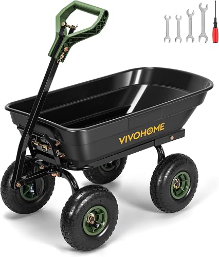 VIVOHOME 4 Cu.Ft 660lbs Wheelbarrow Garden Cart Dump Wagon with 2-in-1 — Key features at a glance