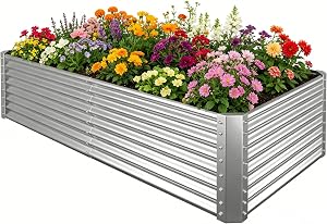 Tegarbed Tall Galvanized Raised Garden Bed Kit Outdoor Patio,6x3x2ft Large Rectangular Met