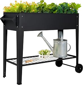LEETOLLA Elevate 32" Tall Raised Garden Bed Outdoor with Wheels & Shelf for Mobil